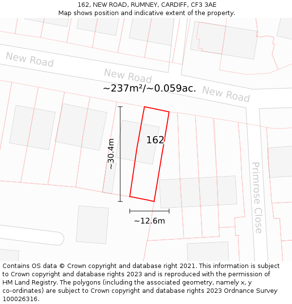 162, NEW ROAD, RUMNEY, CARDIFF, CF3 3AE: Plot and title map