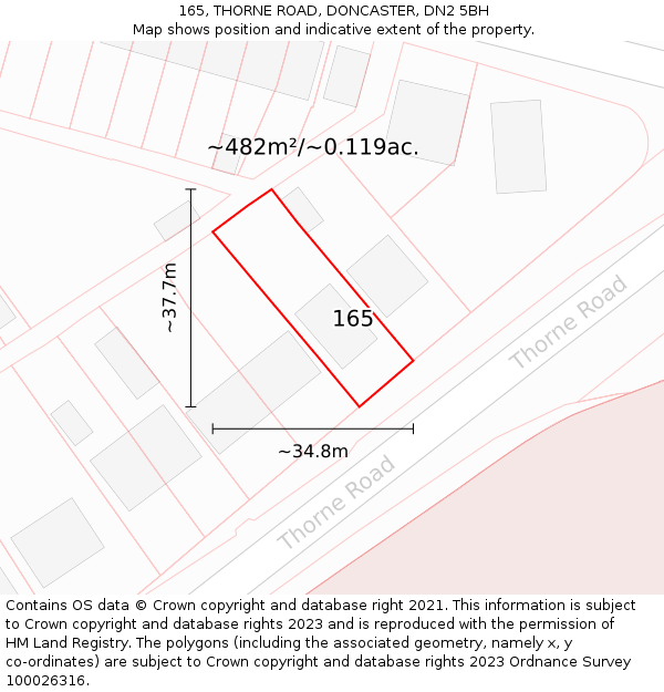 165, THORNE ROAD, DONCASTER, DN2 5BH: Plot and title map