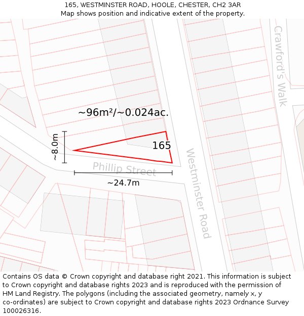 165, WESTMINSTER ROAD, HOOLE, CHESTER, CH2 3AR: Plot and title map