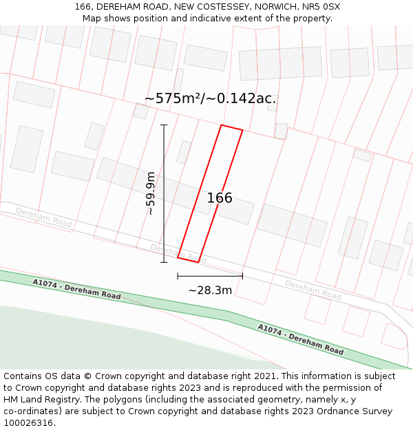 166, DEREHAM ROAD, NEW COSTESSEY, NORWICH, NR5 0SX: Plot and title map