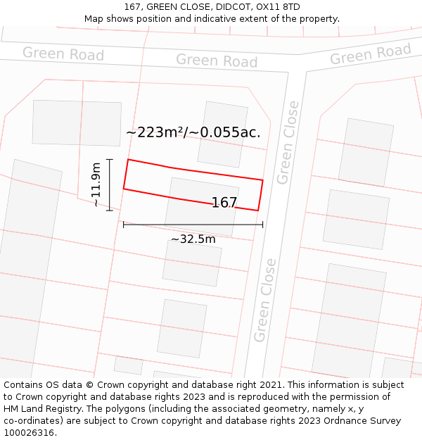 167, GREEN CLOSE, DIDCOT, OX11 8TD: Plot and title map