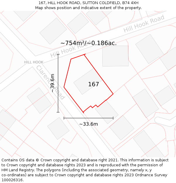 167, HILL HOOK ROAD, SUTTON COLDFIELD, B74 4XH: Plot and title map