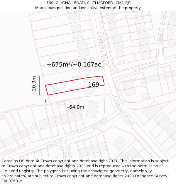 169, CHIGNAL ROAD, CHELMSFORD, CM1 2JE: Plot and title map