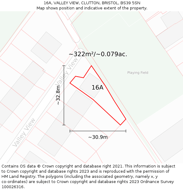 16A, VALLEY VIEW, CLUTTON, BRISTOL, BS39 5SN: Plot and title map