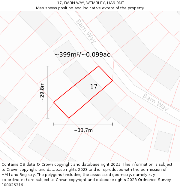 17, BARN WAY, WEMBLEY, HA9 9NT: Plot and title map