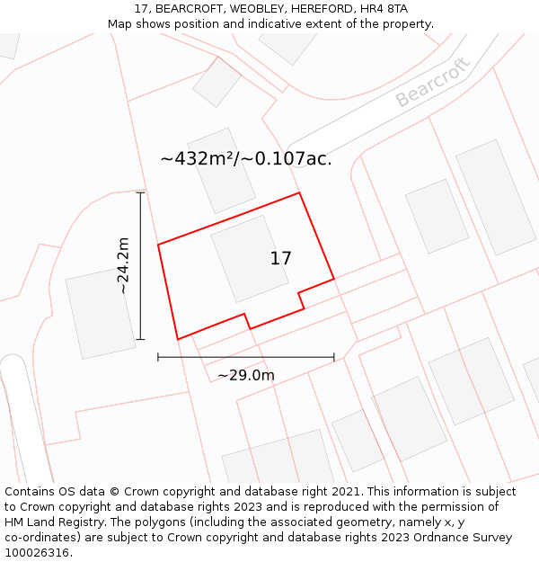 17, BEARCROFT, WEOBLEY, HEREFORD, HR4 8TA: Plot and title map