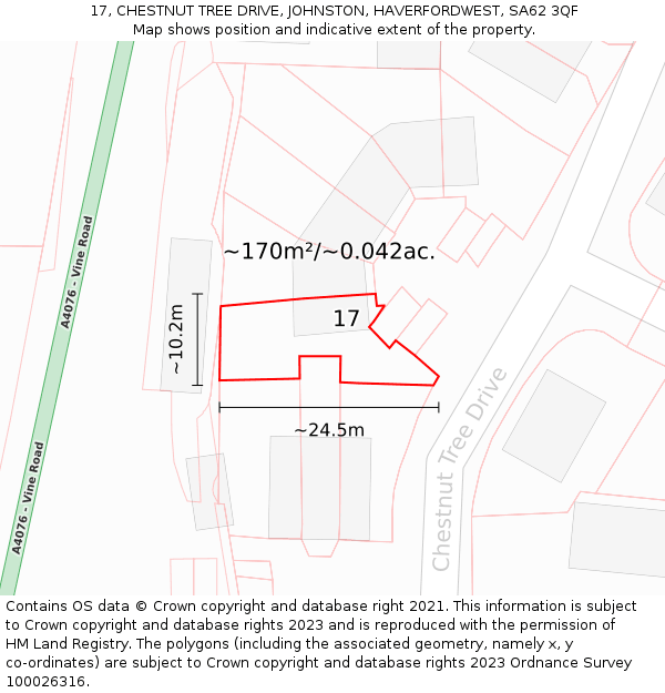 17, CHESTNUT TREE DRIVE, JOHNSTON, HAVERFORDWEST, SA62 3QF: Plot and title map