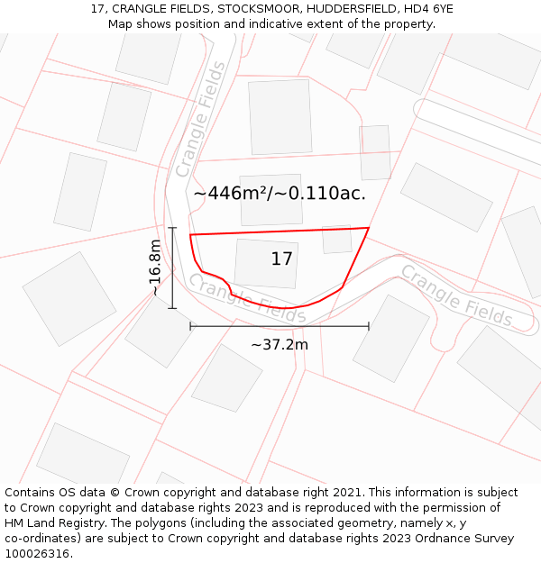 17, CRANGLE FIELDS, STOCKSMOOR, HUDDERSFIELD, HD4 6YE: Plot and title map