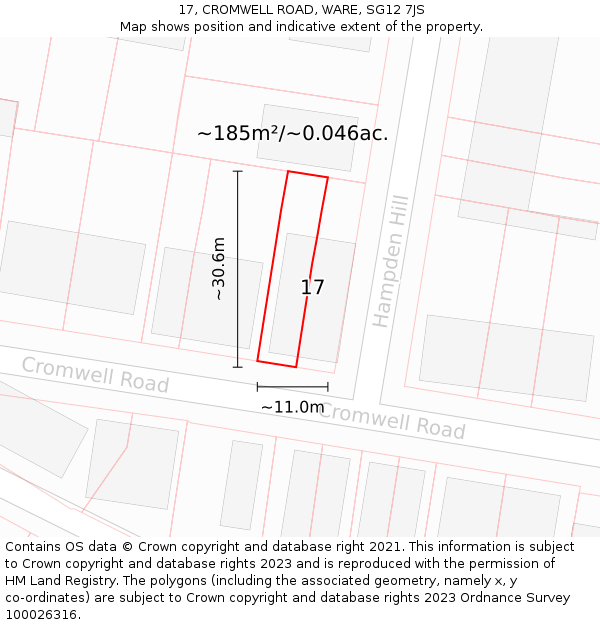 17, CROMWELL ROAD, WARE, SG12 7JS: Plot and title map