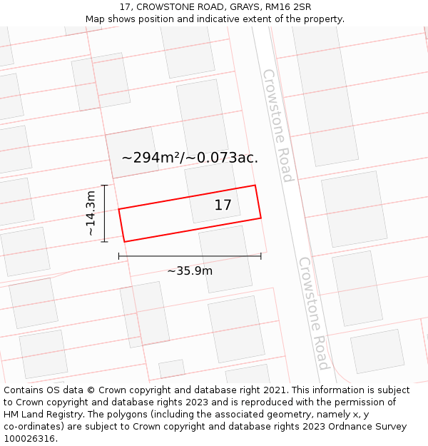17, CROWSTONE ROAD, GRAYS, RM16 2SR: Plot and title map