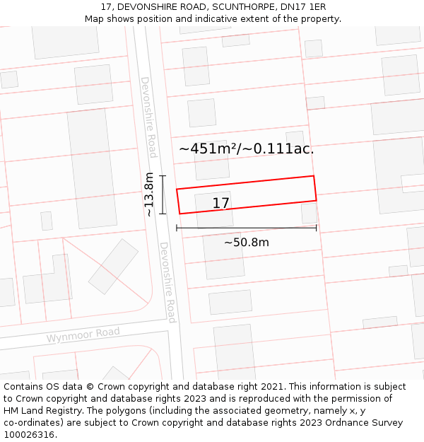17, DEVONSHIRE ROAD, SCUNTHORPE, DN17 1ER: Plot and title map