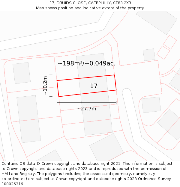 17, DRUIDS CLOSE, CAERPHILLY, CF83 2XR: Plot and title map