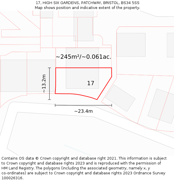 17, HIGH SIX GARDENS, PATCHWAY, BRISTOL, BS34 5SS: Plot and title map