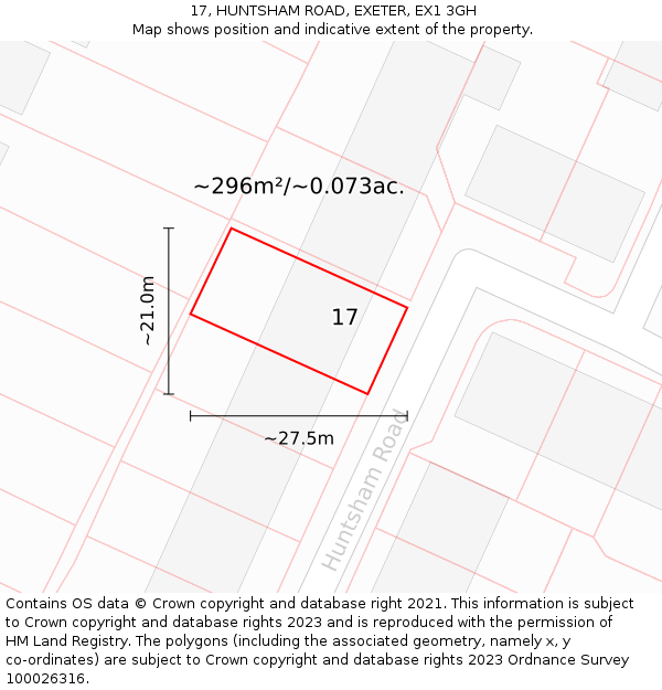 17, HUNTSHAM ROAD, EXETER, EX1 3GH: Plot and title map