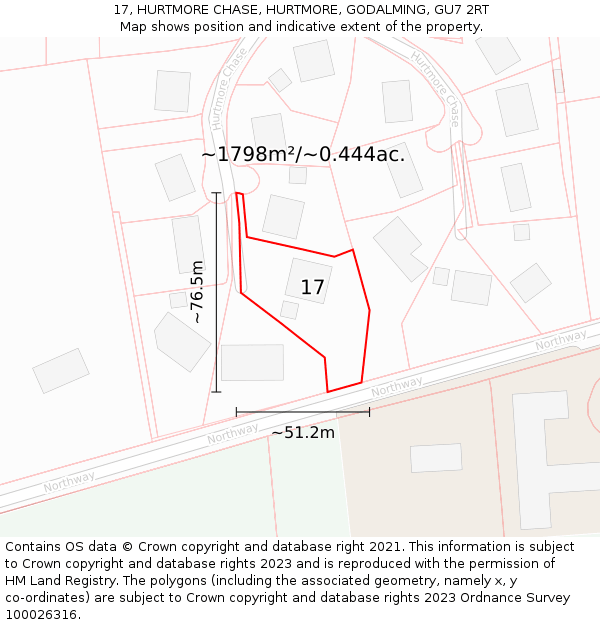 17, HURTMORE CHASE, HURTMORE, GODALMING, GU7 2RT: Plot and title map