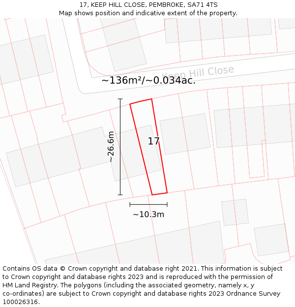 17, KEEP HILL CLOSE, PEMBROKE, SA71 4TS: Plot and title map