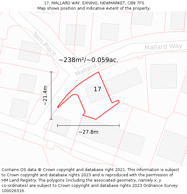 17, MALLARD WAY, EXNING, NEWMARKET, CB8 7FS: Plot and title map