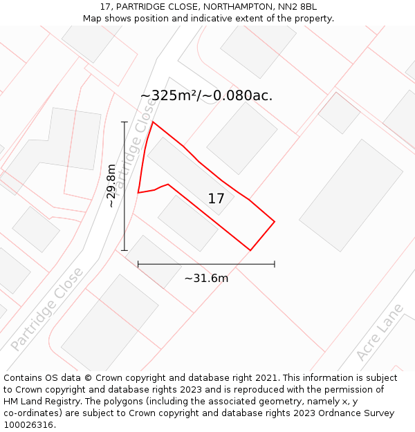 17, PARTRIDGE CLOSE, NORTHAMPTON, NN2 8BL: Plot and title map
