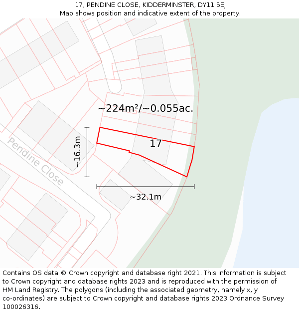 17, PENDINE CLOSE, KIDDERMINSTER, DY11 5EJ: Plot and title map