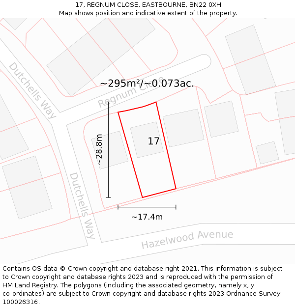 17, REGNUM CLOSE, EASTBOURNE, BN22 0XH: Plot and title map