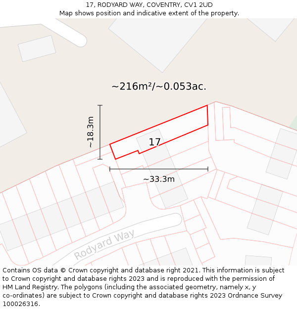 17, RODYARD WAY, COVENTRY, CV1 2UD: Plot and title map