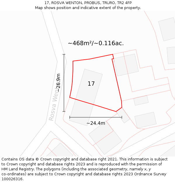 17, ROSVA WENTON, PROBUS, TRURO, TR2 4FP: Plot and title map