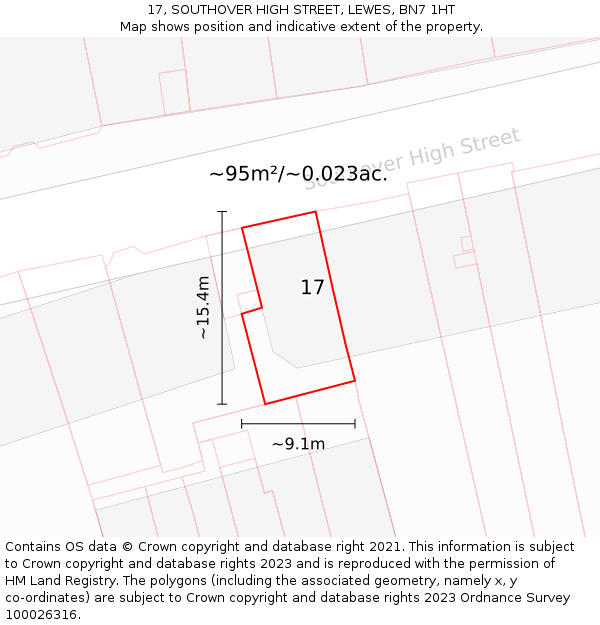17, SOUTHOVER HIGH STREET, LEWES, BN7 1HT: Plot and title map