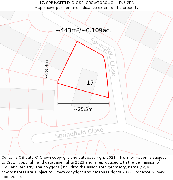 17, SPRINGFIELD CLOSE, CROWBOROUGH, TN6 2BN: Plot and title map