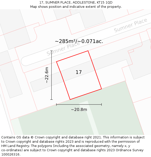 17, SUMNER PLACE, ADDLESTONE, KT15 1QD: Plot and title map