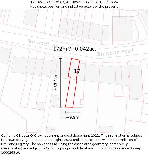 17, TAMWORTH ROAD, ASHBY-DE-LA-ZOUCH, LE65 2PW: Plot and title map