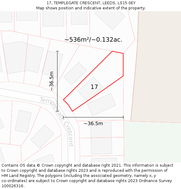 17, TEMPLEGATE CRESCENT, LEEDS, LS15 0EY: Plot and title map