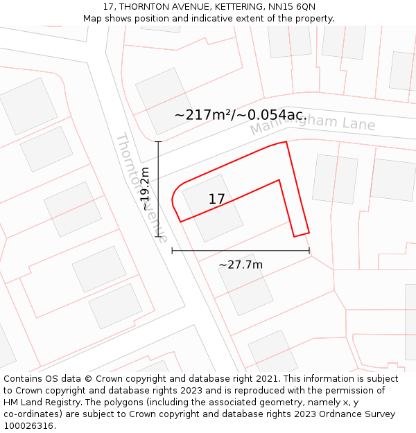 17, THORNTON AVENUE, KETTERING, NN15 6QN: Plot and title map