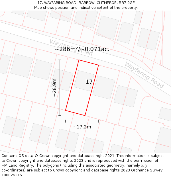 17, WAYFARING ROAD, BARROW, CLITHEROE, BB7 9GE: Plot and title map