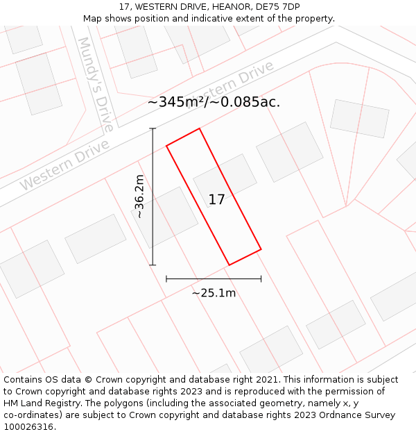 17, WESTERN DRIVE, HEANOR, DE75 7DP: Plot and title map