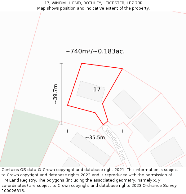 17, WINDMILL END, ROTHLEY, LEICESTER, LE7 7RP: Plot and title map