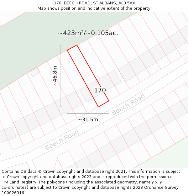 170, BEECH ROAD, ST ALBANS, AL3 5AX: Plot and title map
