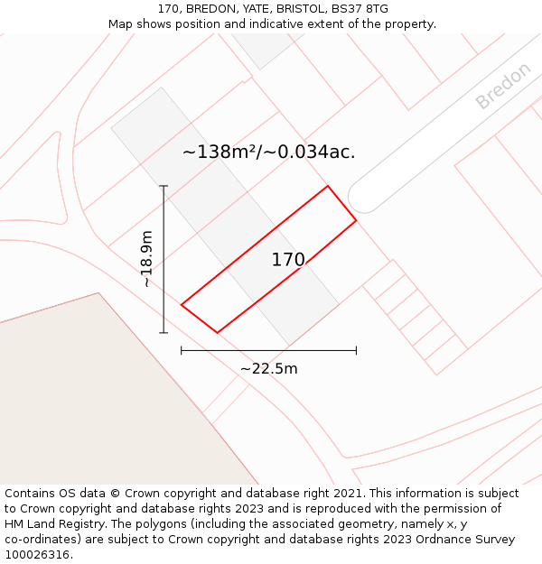170, BREDON, YATE, BRISTOL, BS37 8TG: Plot and title map