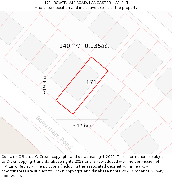 171, BOWERHAM ROAD, LANCASTER, LA1 4HT: Plot and title map