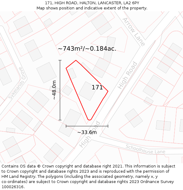 171, HIGH ROAD, HALTON, LANCASTER, LA2 6PY: Plot and title map