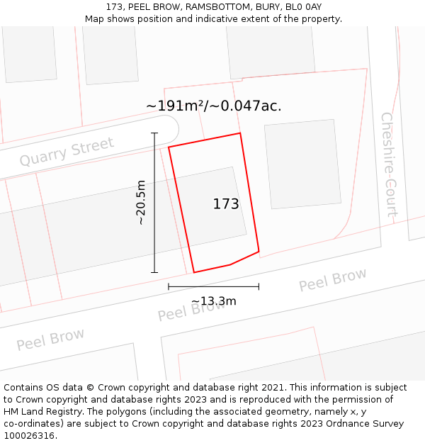 173, PEEL BROW, RAMSBOTTOM, BURY, BL0 0AY: Plot and title map