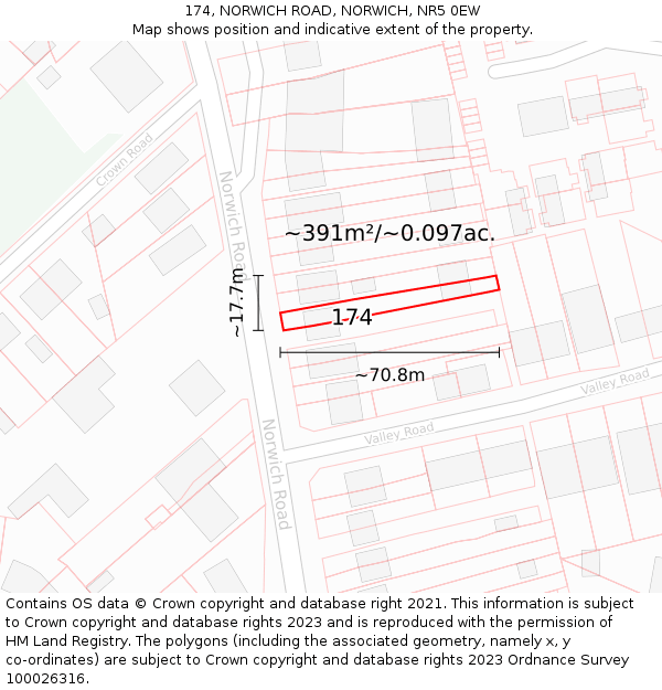 174, NORWICH ROAD, NORWICH, NR5 0EW: Plot and title map