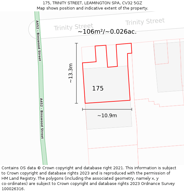 175, TRINITY STREET, LEAMINGTON SPA, CV32 5GZ: Plot and title map