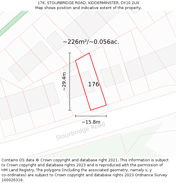176, STOURBRIDGE ROAD, KIDDERMINSTER, DY10 2UX: Plot and title map