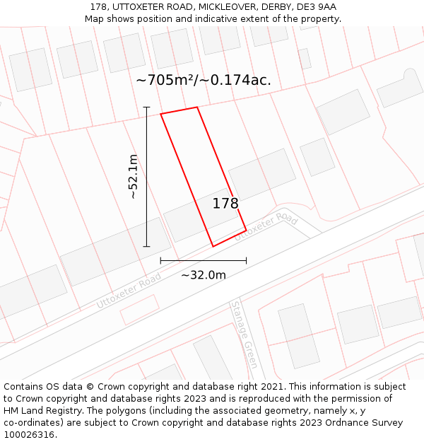 178, UTTOXETER ROAD, MICKLEOVER, DERBY, DE3 9AA: Plot and title map
