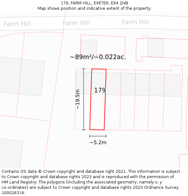 179, FARM HILL, EXETER, EX4 2NB: Plot and title map