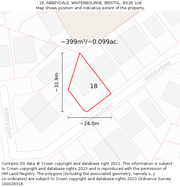 18, ABBEYDALE, WINTERBOURNE, BRISTOL, BS36 1LW: Plot and title map