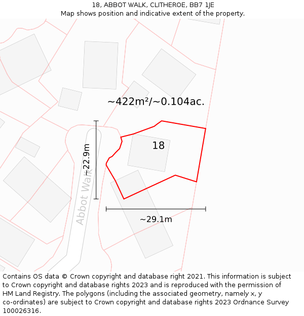 18, ABBOT WALK, CLITHEROE, BB7 1JE: Plot and title map