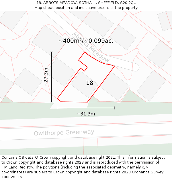 18, ABBOTS MEADOW, SOTHALL, SHEFFIELD, S20 2QU: Plot and title map