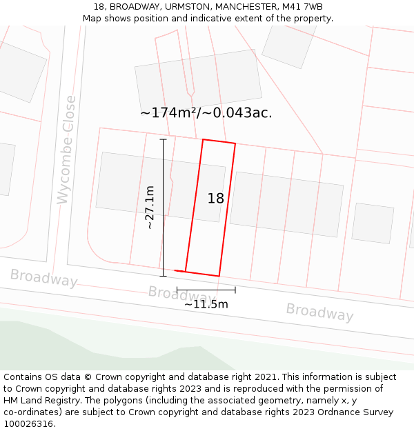 18, BROADWAY, URMSTON, MANCHESTER, M41 7WB: Plot and title map