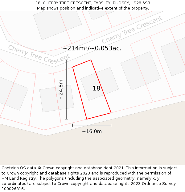 18, CHERRY TREE CRESCENT, FARSLEY, PUDSEY, LS28 5SR: Plot and title map